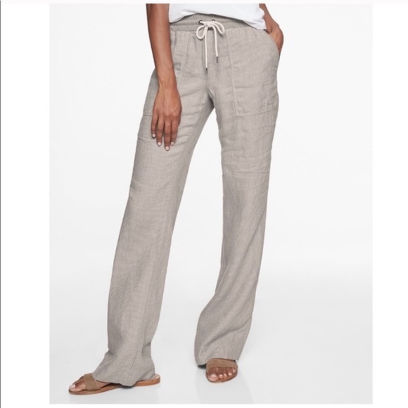 Athleta Pants - Make Offer Athleta Gray Striped Bali Linen Pants
